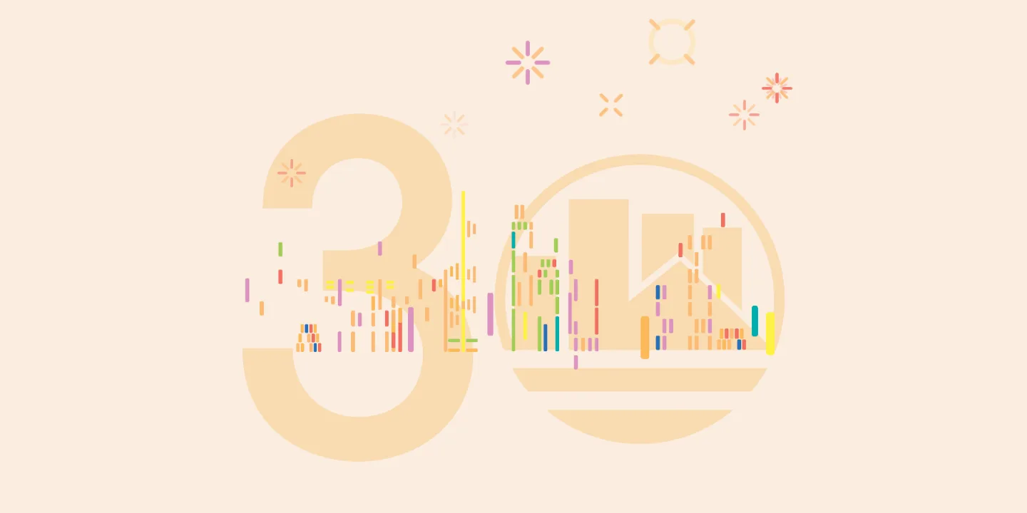 Homepage of the Land Registry 2023-24 annual report website, with an illustrated “30” anniversary emblem