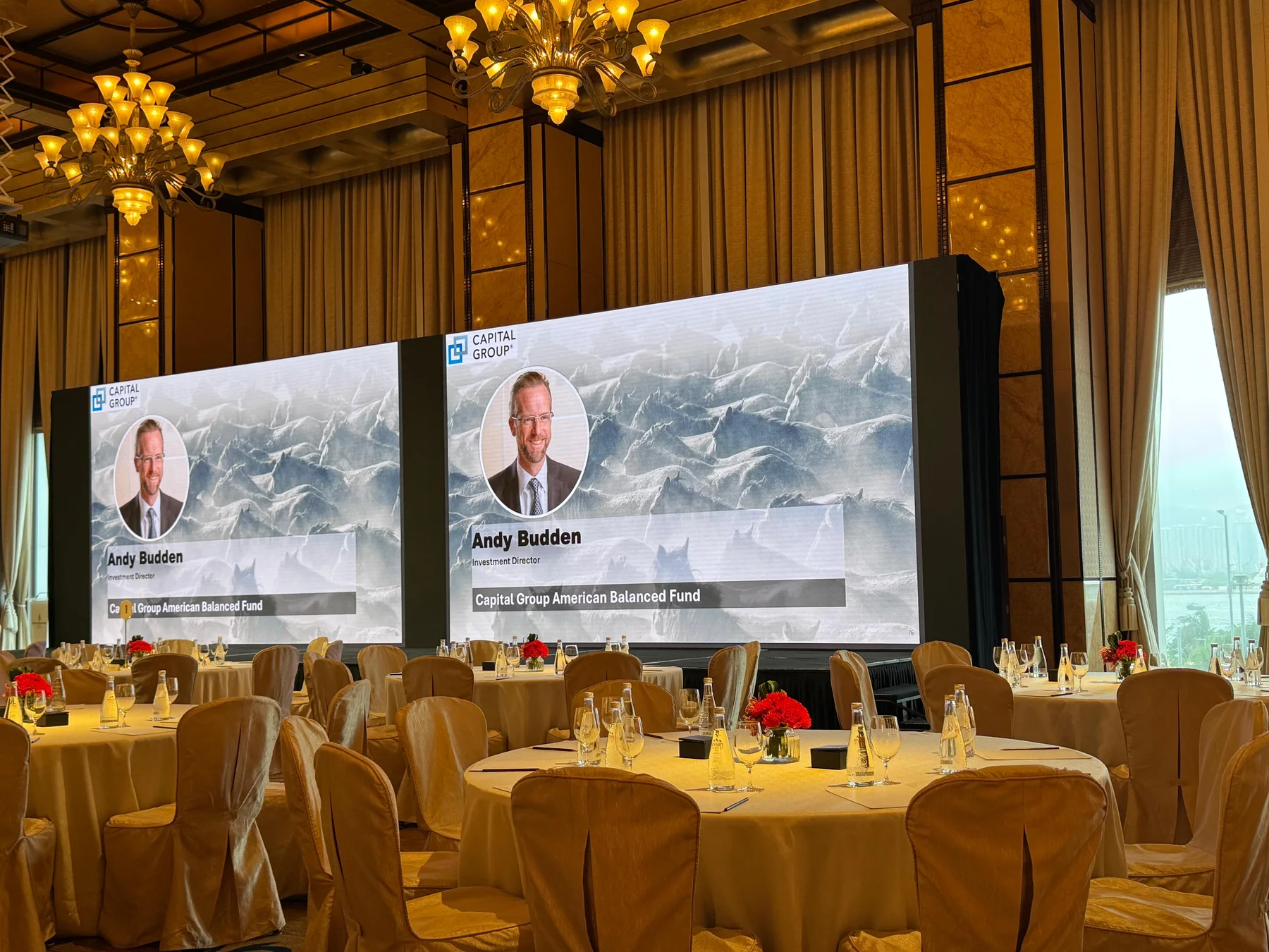 Large LED walls set up for a Capital Group corporate event